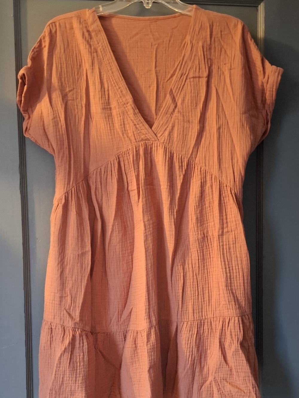 Women's Deep V Neck Tiered Tunic Dress - Coral